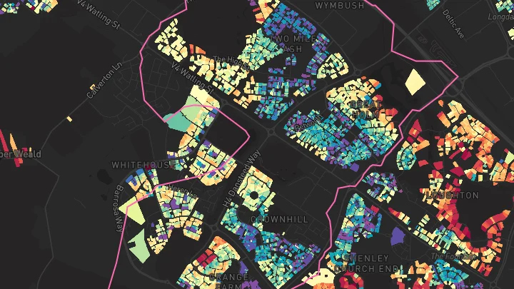 House price heatmap showing property values across Two Mile Ash