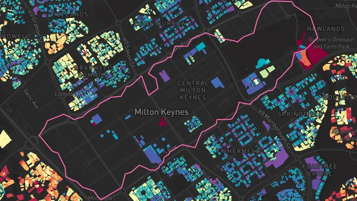 House price heatmap showing property values across Milton Keynes
