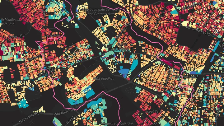 House price heatmap showing property values across Bounds Green