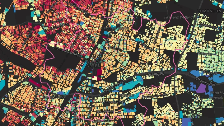 House price heatmap showing property values across Palmers Green