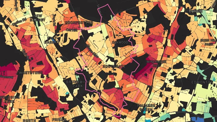 House price heatmap showing property values across Southgate