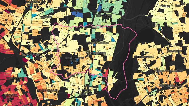 House price heatmap showing property values across Tottenham