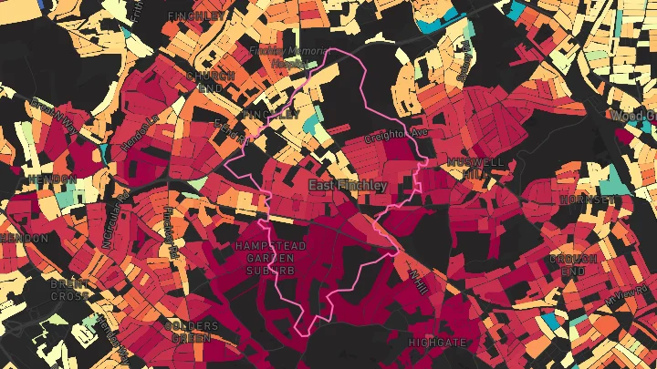 House price heatmap showing property values across East Finchley