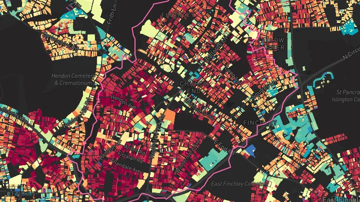 House price heatmap showing property values across Finchley