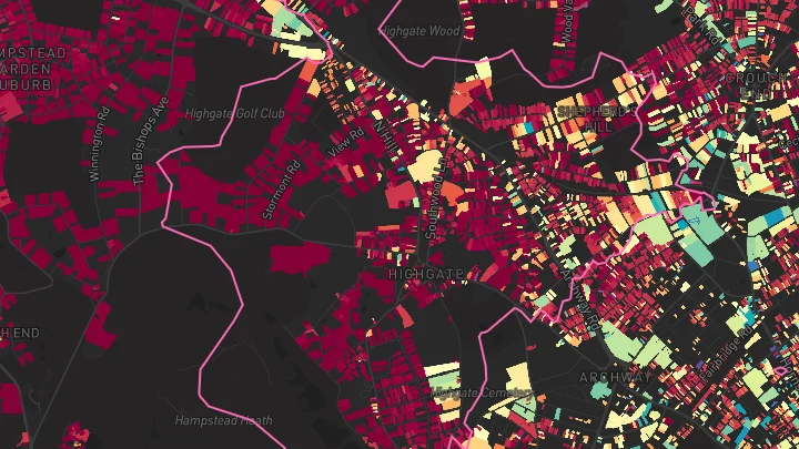 House price heatmap showing property values across Highgate
