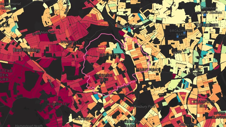 House price heatmap showing property values across Hornsey