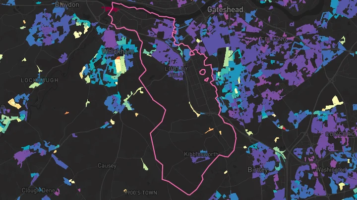 House price heatmap showing property values across Gateshead