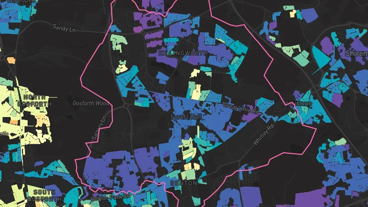 House price heatmap showing property values across Newcastle Upon Tyne