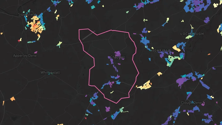 House price heatmap showing property values across Chopwell