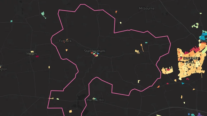House price heatmap showing property values across Stamfordham