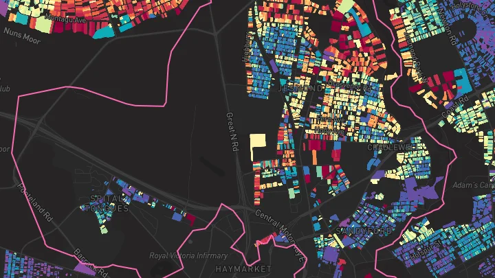 House price heatmap showing property values across Newcastle Upon Tyne