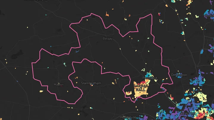 House price heatmap showing property values across Ponteland