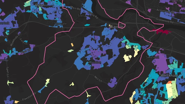 House price heatmap showing property values across Blaydon-On-Tyne