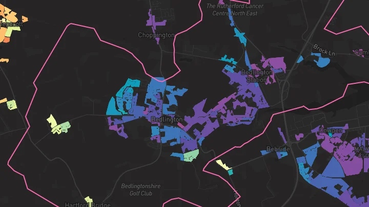 House price heatmap showing property values across Bedlington