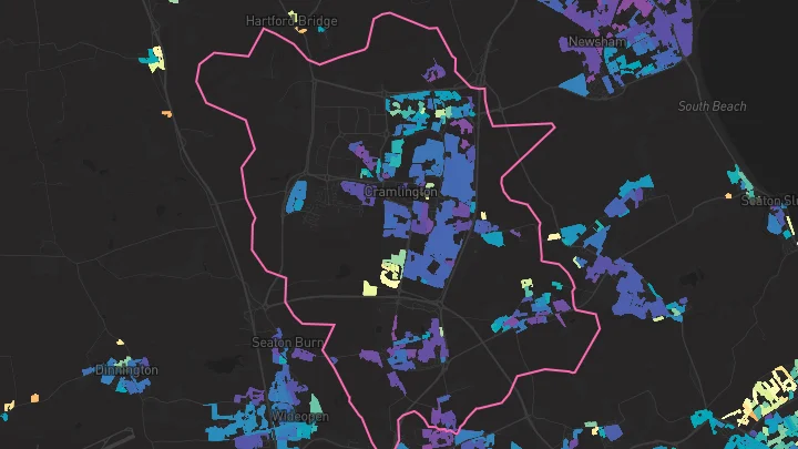 House price heatmap showing property values across Cramlington