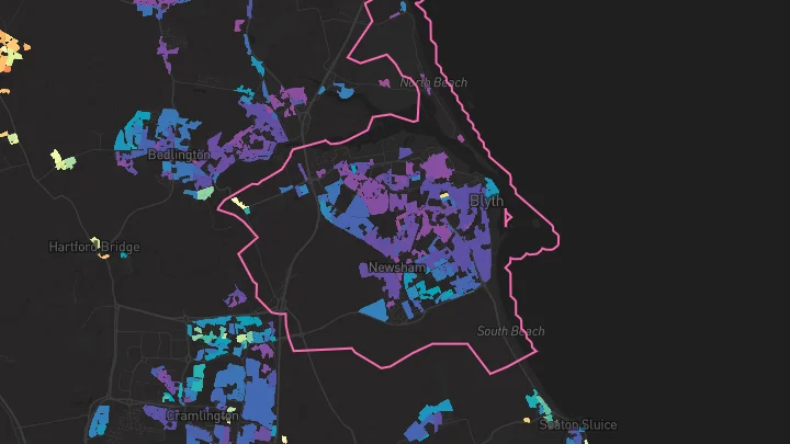 House price heatmap showing property values across Blyth