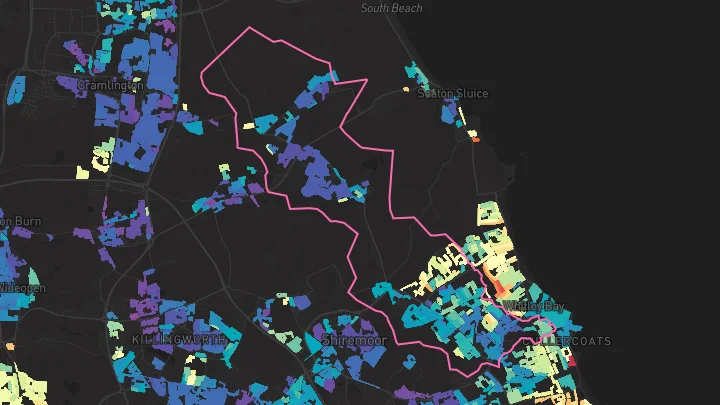 House price heatmap showing property values across Whitley Bay