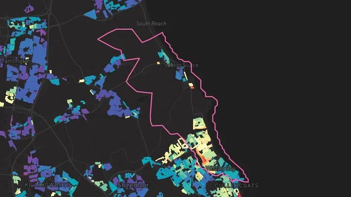 House price heatmap showing property values across Whitley Bay
