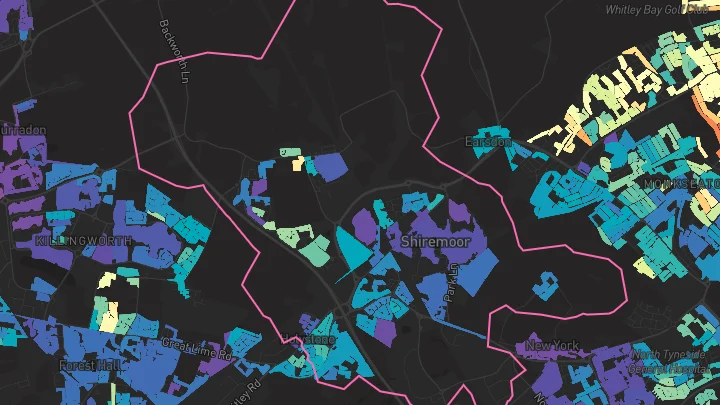 House price heatmap showing property values across Shiremoor