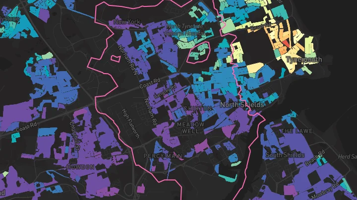 House price heatmap showing property values across North Shields