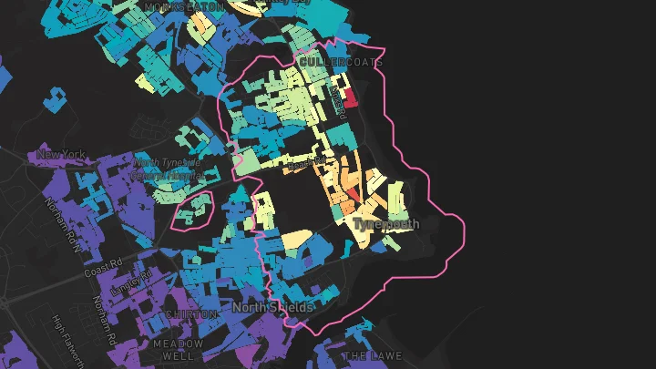 House price heatmap showing property values across North Shields