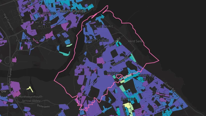 House price heatmap showing property values across South Shields