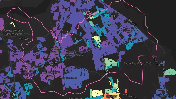 House price heatmap showing property values across South Shields