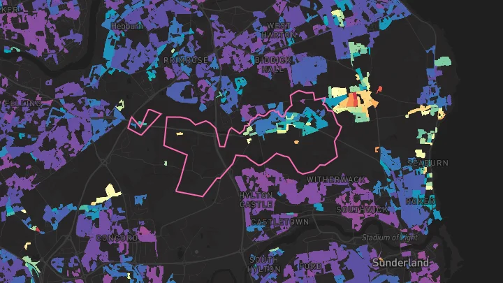 House price heatmap showing property values across East Boldon