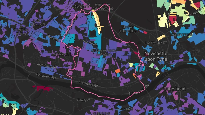 House price heatmap showing property values across Newcastle Upon Tyne