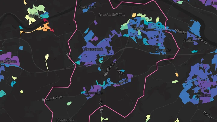 House price heatmap showing property values across Ryton