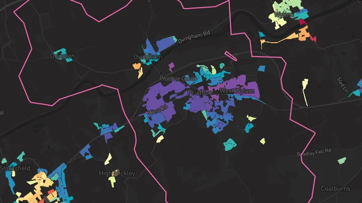 House price heatmap showing property values across Prudhoe