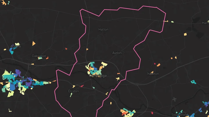 House price heatmap showing property values across Corbridge