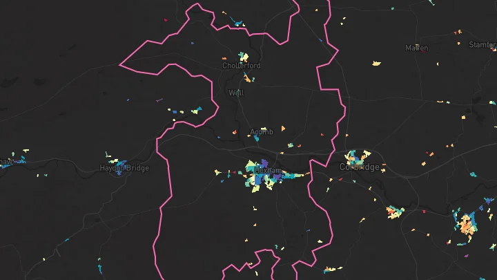 House price heatmap showing property values across Hexham