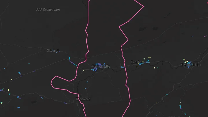 House price heatmap showing property values across Haltwhistle