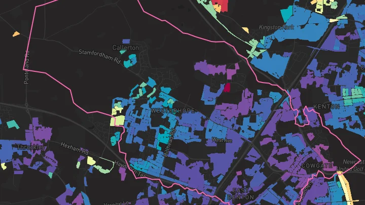 House price heatmap showing property values across Newcastle Upon Tyne