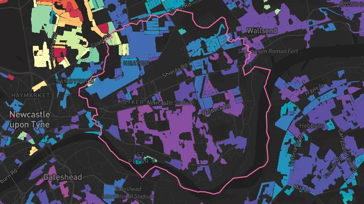 House price heatmap showing property values across Newcastle Upon Tyne