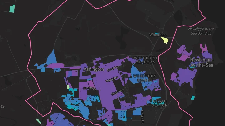 House price heatmap showing property values across Ashington