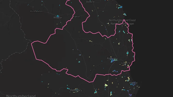 House price heatmap showing property values across Alnwick