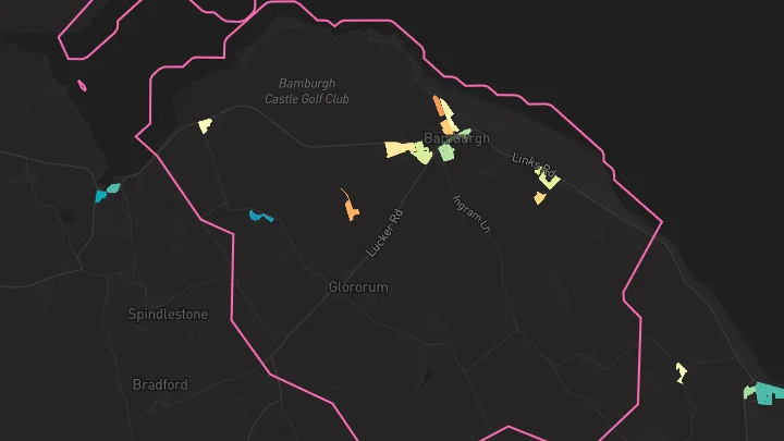 House price heatmap showing property values across Bamburgh