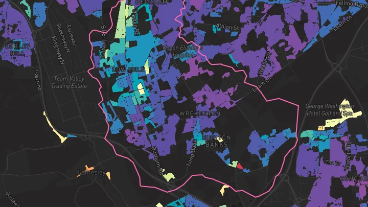House price heatmap showing property values across Gateshead