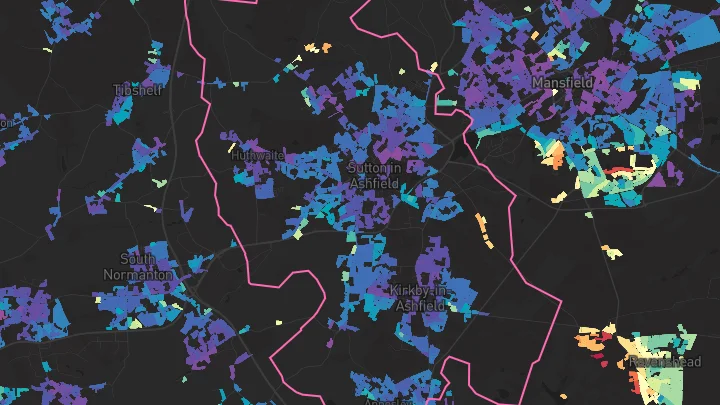 House price heatmap showing property values across Kirkby In Ashfield