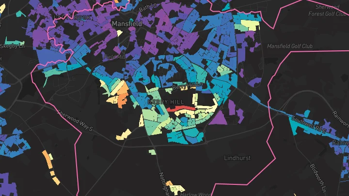 House price heatmap showing property values across Mansfield