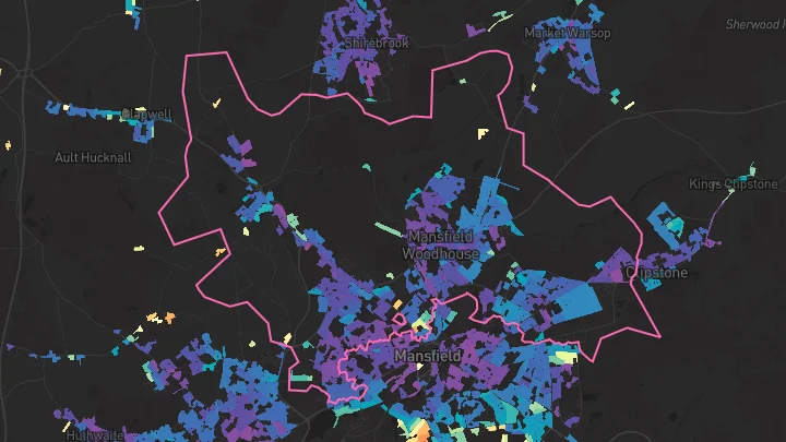 House price heatmap showing property values across Mansfield Woodhouse