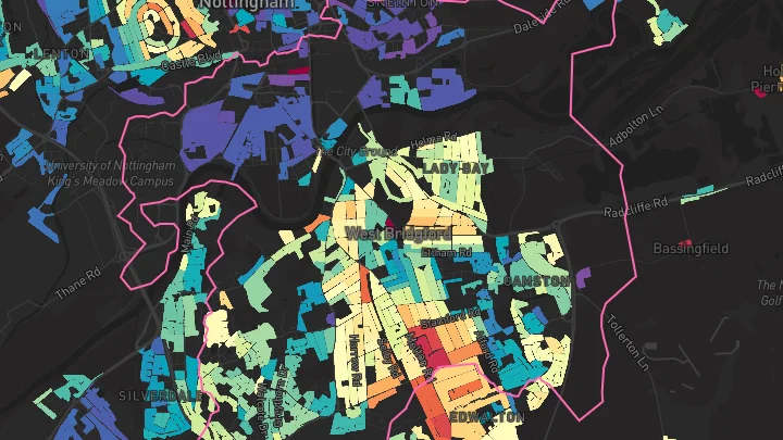 House price heatmap showing property values across West Bridgford