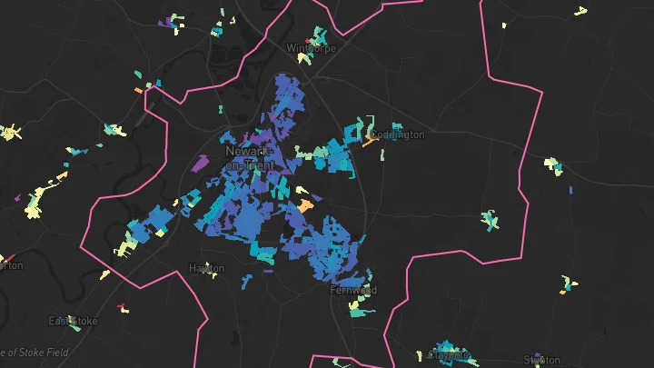 House price heatmap showing property values across Newark