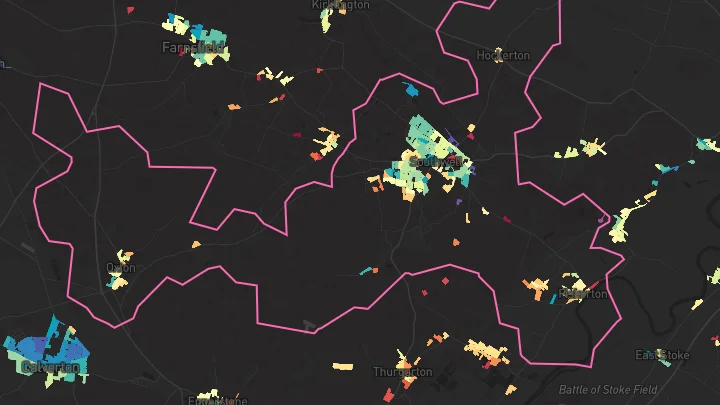 House price heatmap showing property values across Southwell