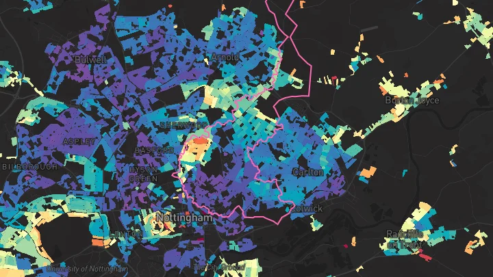 House price heatmap showing property values across Nottingham