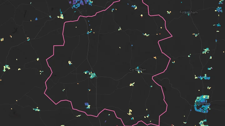 House price heatmap showing property values across South Witham
