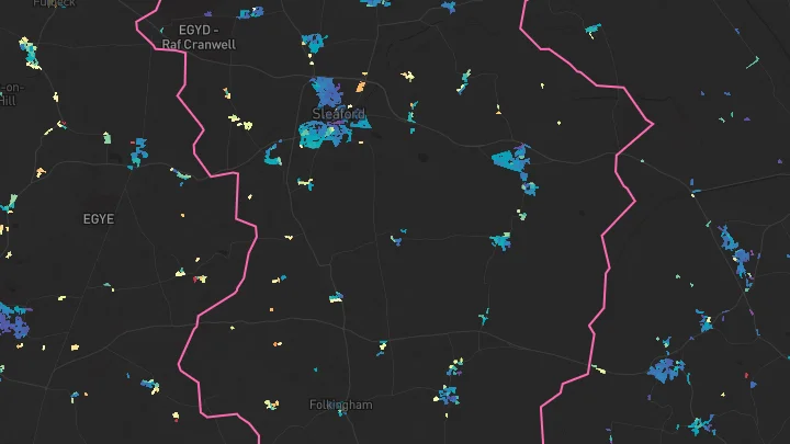House price heatmap showing property values across Sleaford