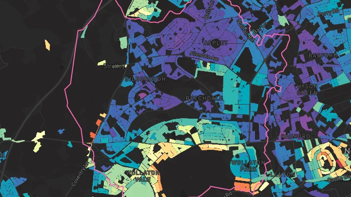 House price heatmap showing property values across Nottingham